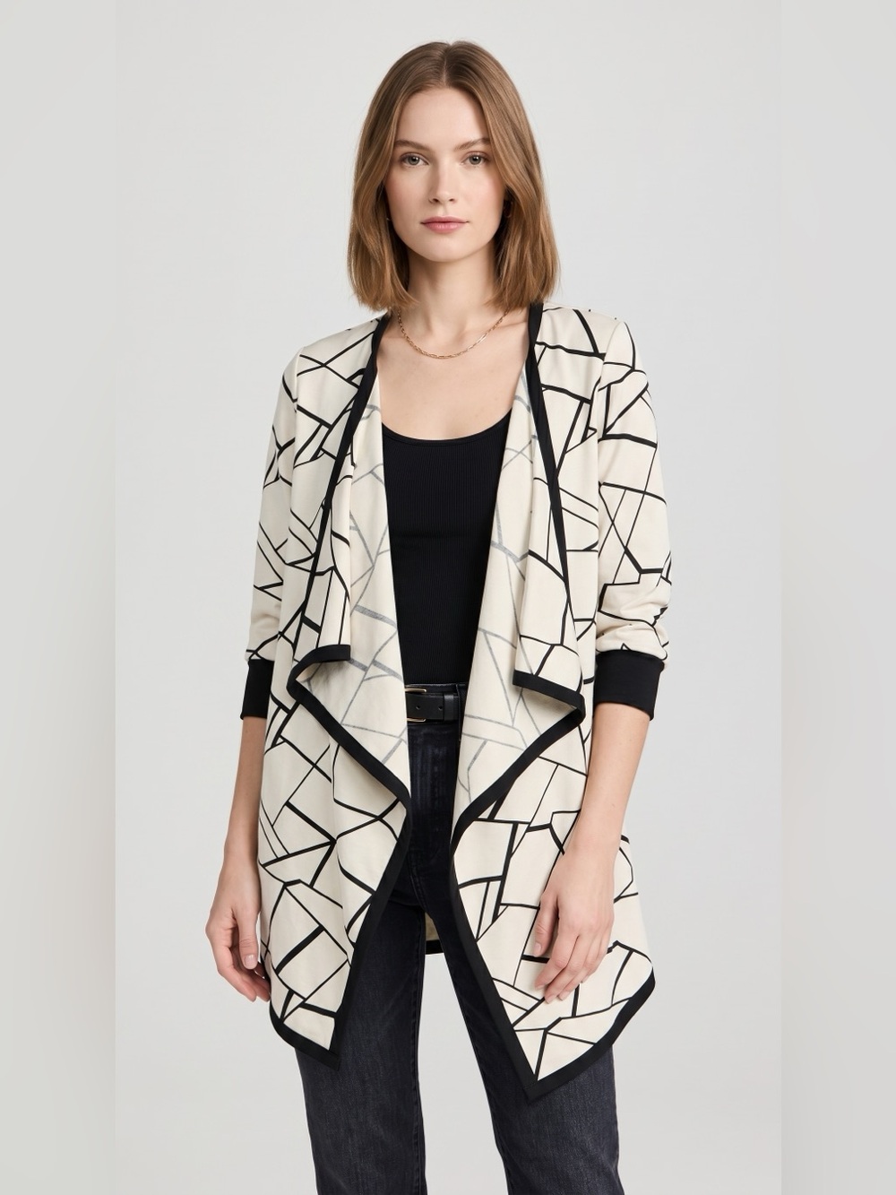 Women’s Cream Geometric Open-Front Sweater